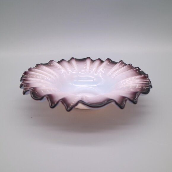 Vintage Deep Amethyst Opaline Milk Glass Victorian-Style Footed Bowl | Art Glass - Picture 2 of 6